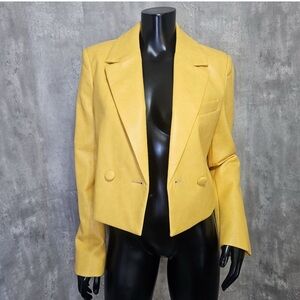 7 For All Mankind Womens Cropped Mustard Yellow Cropped Faux Leather Jacket